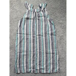 Antibes Blanc Dress Striped Linen Sleeveless Shift Women's Medium Blue Gray